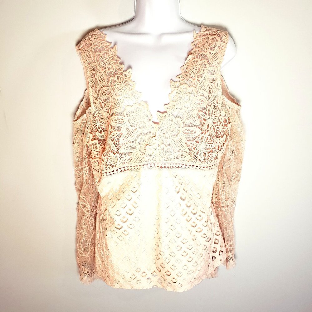 Venus Large Lacy Blouse Deep V-Neck Fully Lined Blush Pink Cold Shoulder